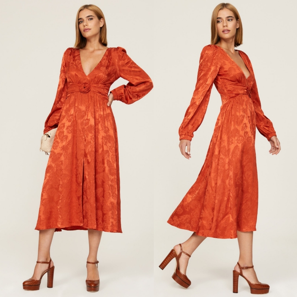 Love, Whit Orange Jacquard Midi Dress